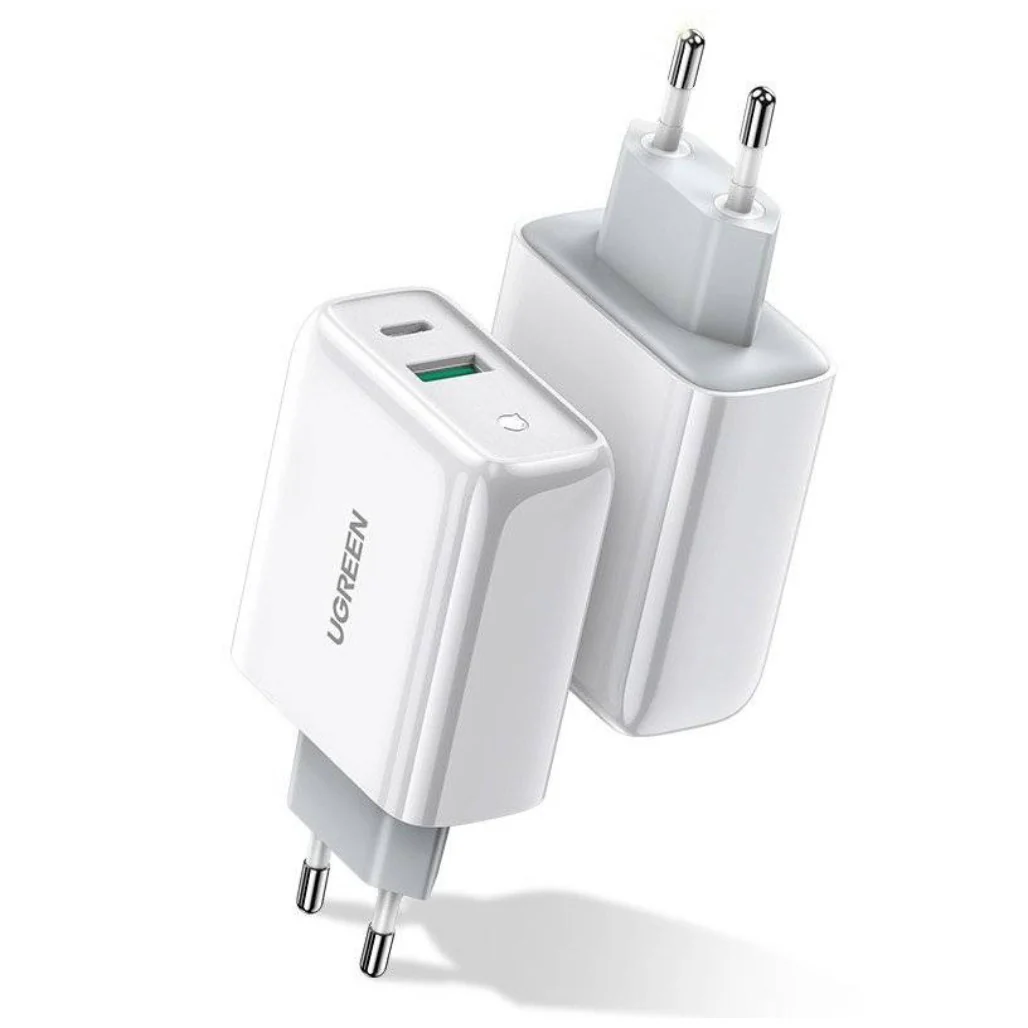 Ugreen 38W Dual-Port USB-C + USB-A Fast Charger – Smart Wall Charger (EU Plug)