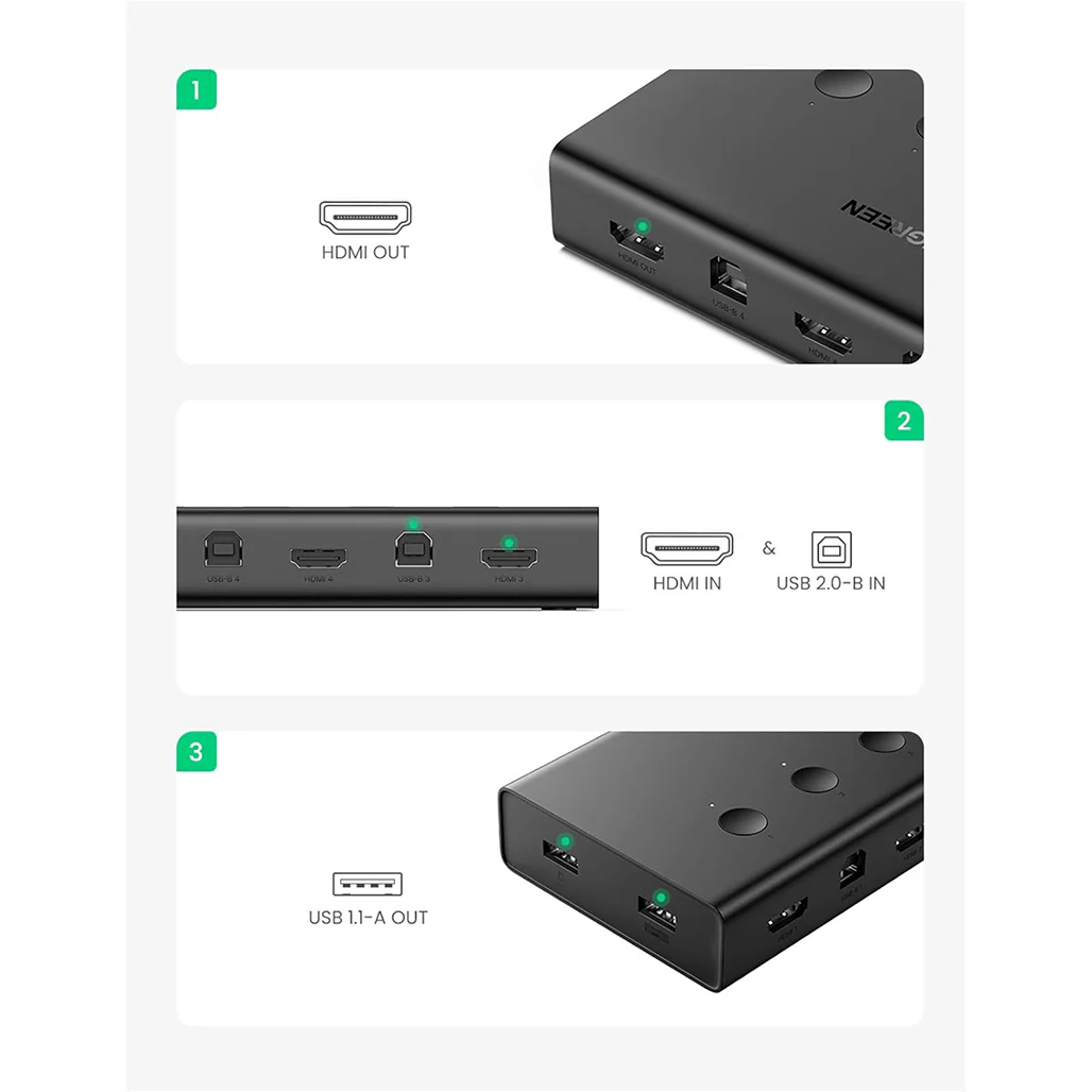 UGREEN 4-in-1 HDMI KVM Switch with USB 2.0 | 4K 60Hz Display, Seamless Device Control - Image 6