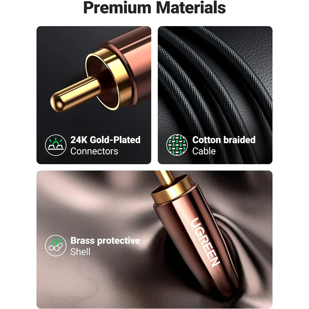 UGreen Lightning to 2 RCA Audio Cable – MFi Certified, Braided, High-Quality Stereo Adapter - Image 2