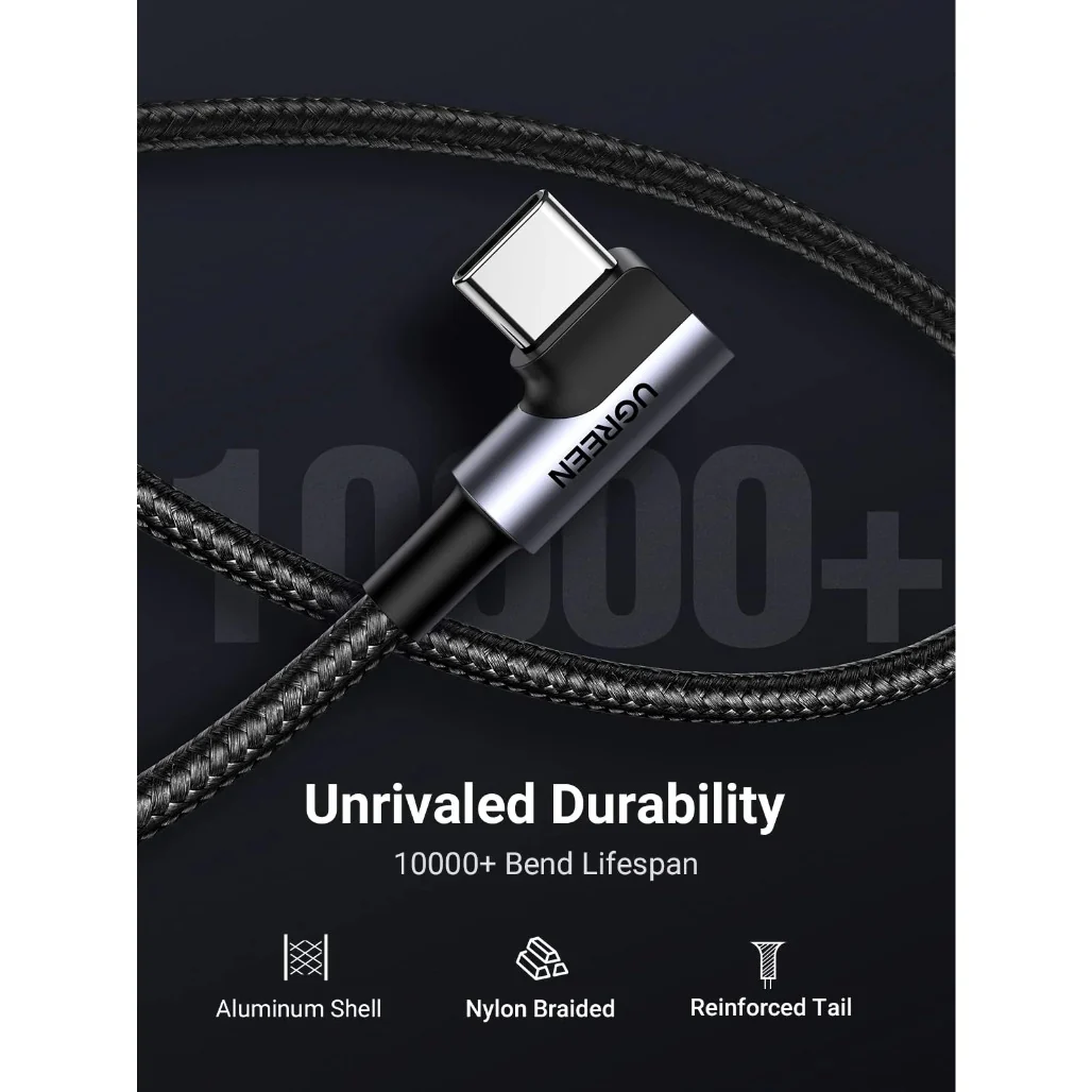 Ugreen 50942 Angled USB-C Male To USB2.0 A Male 3A Data Cable Black 2M - Image 2