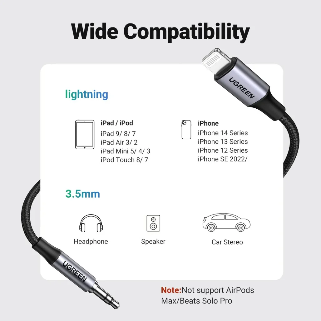 Ugreen 70509 Lightning To 3.5 Male Adaptor Cable Black 1M - Image 7