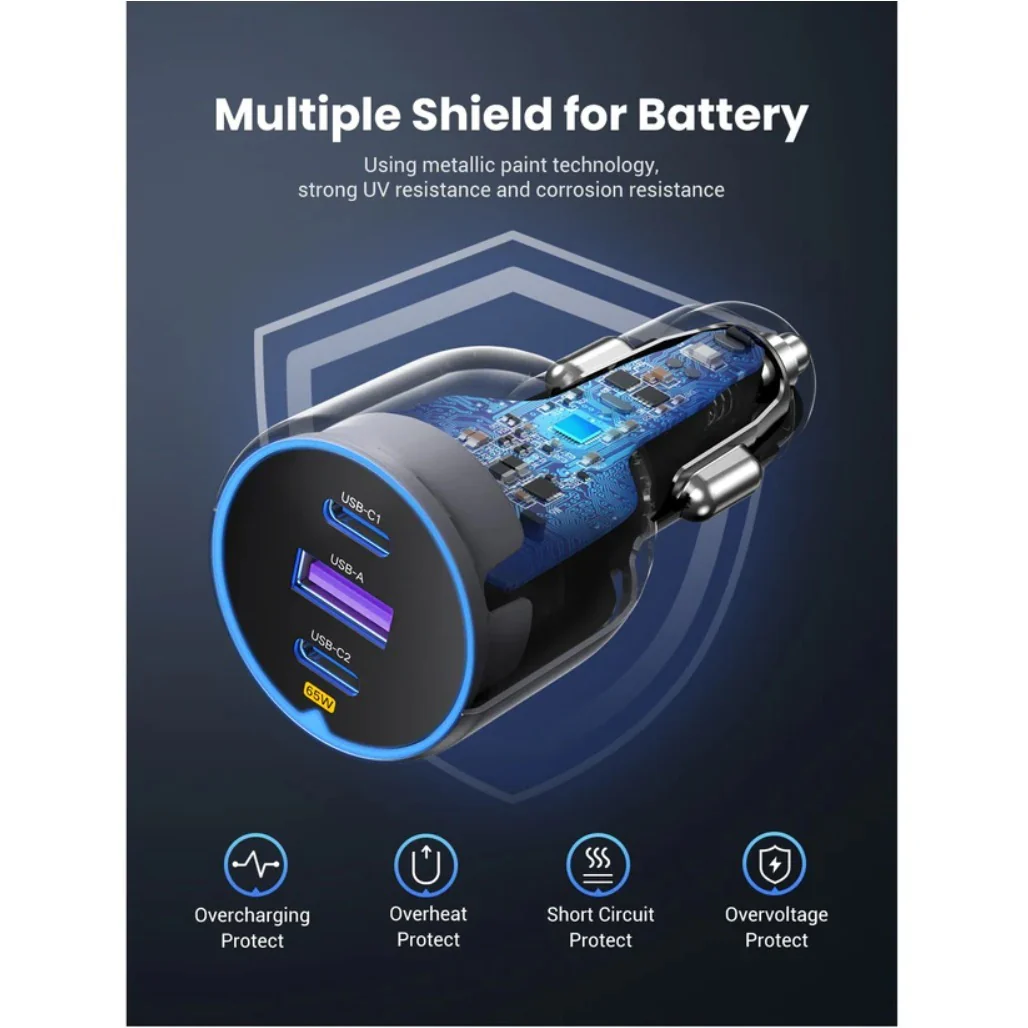 Ugreen 75W Dual Type-C 1x USB Ports Metal Car Charger - 35024 - Image 3
