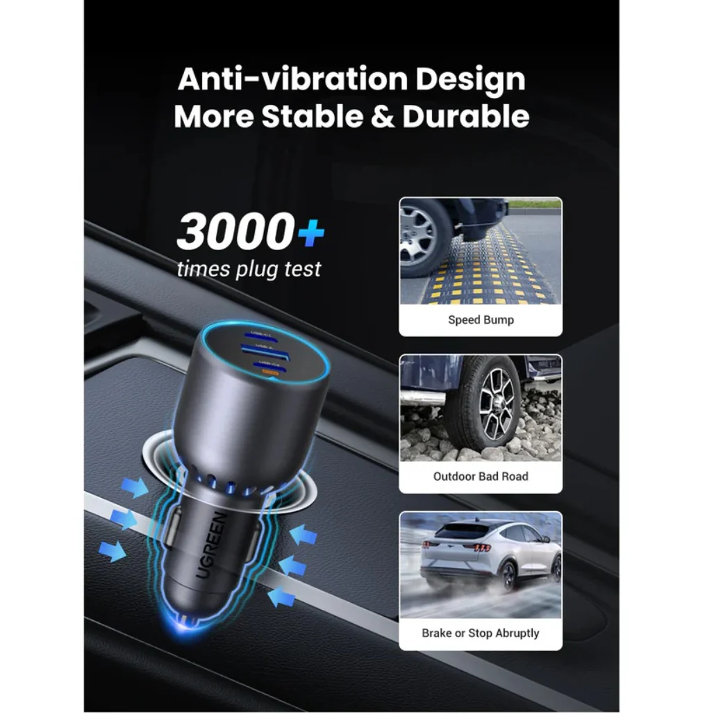 Ugreen 75W Dual Type-C 1x USB Ports Metal Car Charger - 35024 - Image 7