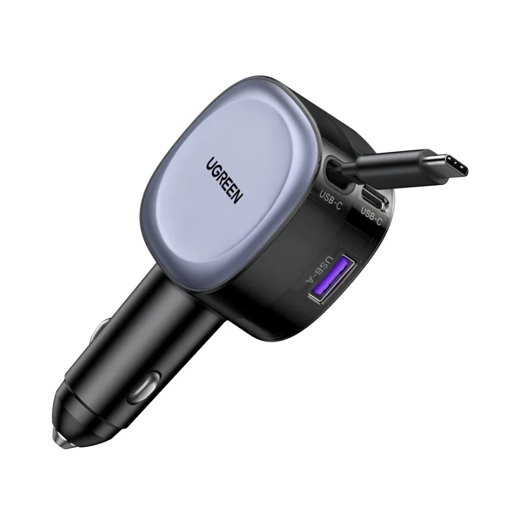 UGREEN 75W Type-C+USB A Car Charger with Type C Retractable Cable - 55653 - Image 2