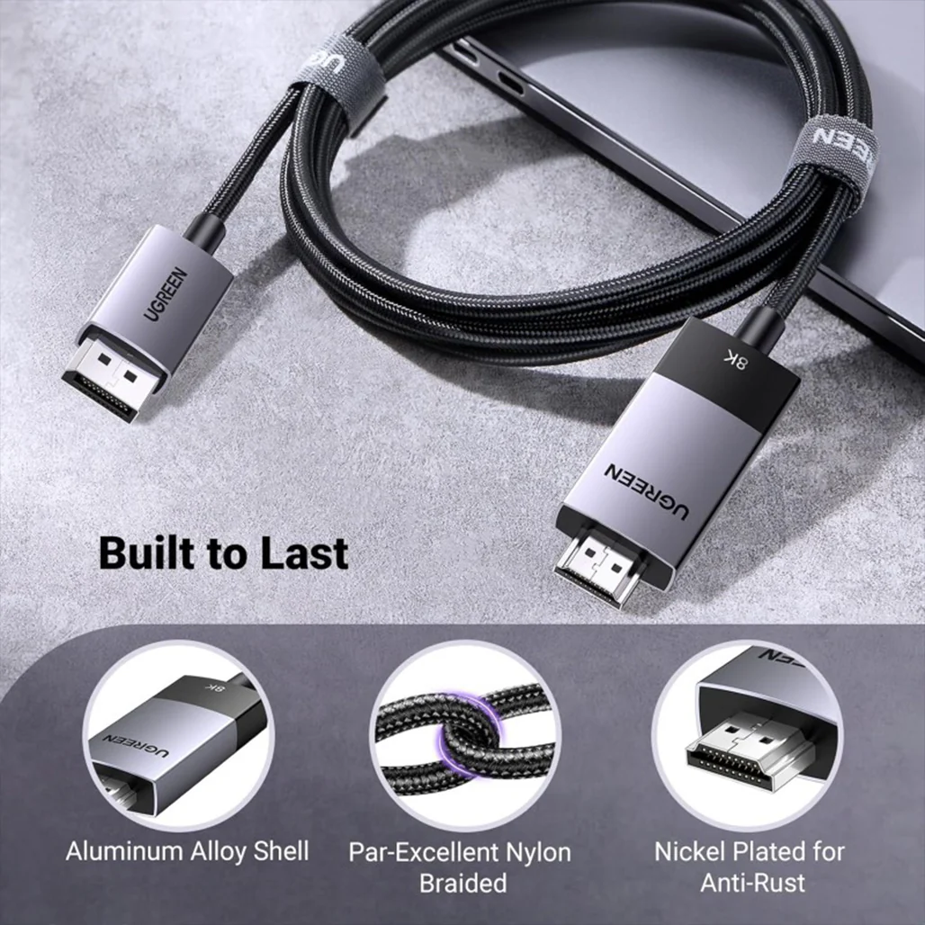 UGREEN 8K DisplayPort 1.4 to HDMI 2.1 Cable – High-Performance DP to HDMI Adapter for 4K 120Hz, 2K 144Hz, and HDR Video - Image 3