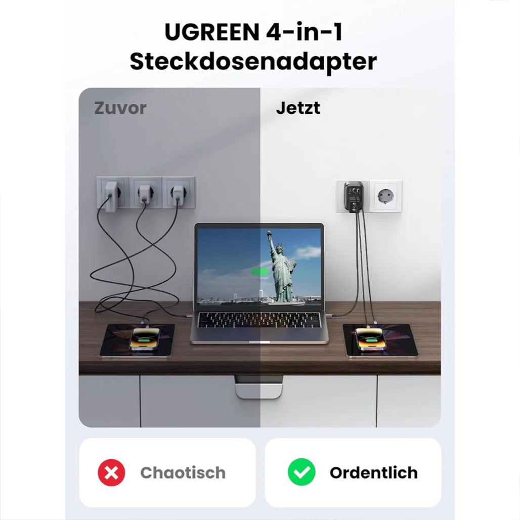UGREEN 90613 30W Outlet Extender Charger – 4-in-1 Fast Charging Adapter with USB-C & USB-A Ports - Image 2