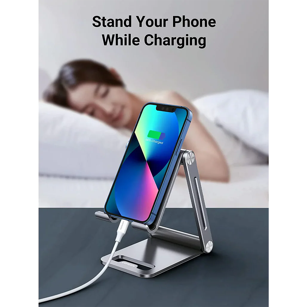 UGREEN Adjustable Aluminum Phone Holder – Foldable & Portable Stand with Cable Cut-out - Image 4