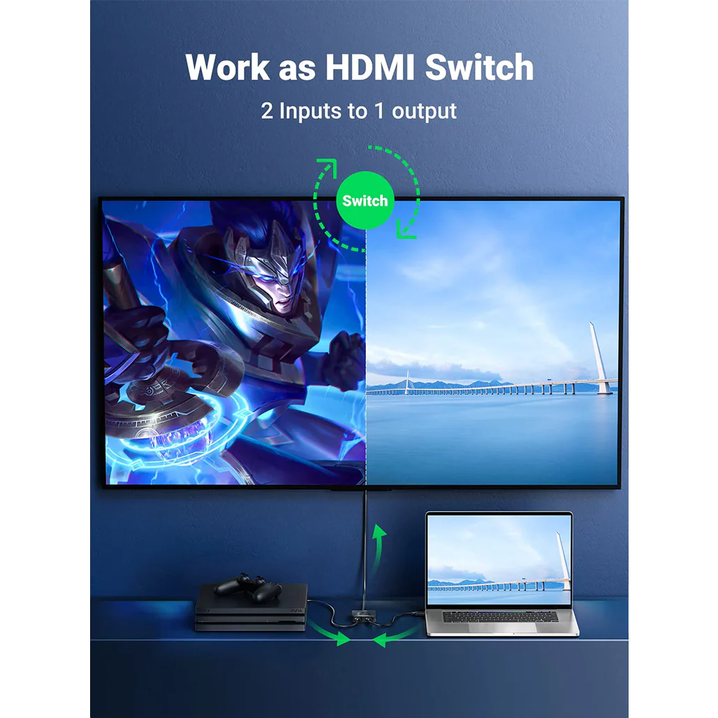 UGREEN Bi-Directional HDMI Switcher & Splitter | 4K 60Hz Support, 2-In-1 HDMI Switch for TV, Monitors, and Projectors - Image 5