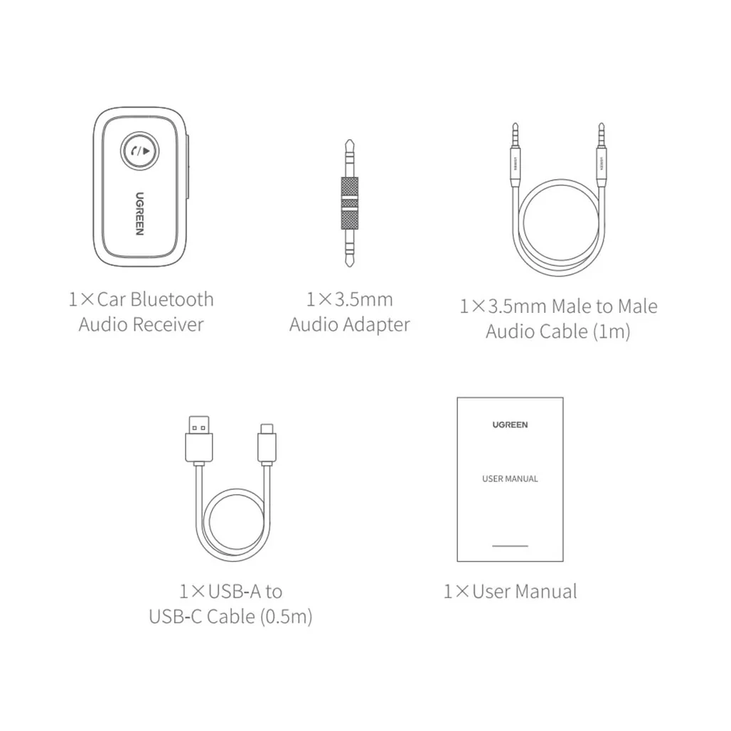 UGreen CM596 Car Bluetooth Audio Receiver – Bluetooth 5.1, USB-C Charging, 15 Hours Runtime - Image 2