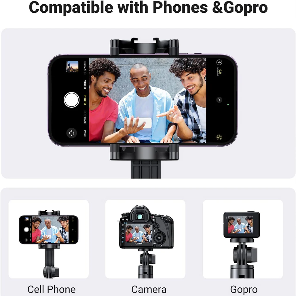 UGREEN Dual Function Selfie Stick & Tripod with Bluetooth Remote | Adjustable Height & 200° Rotation for iPhone, Galaxy, and Cameras - Image 4