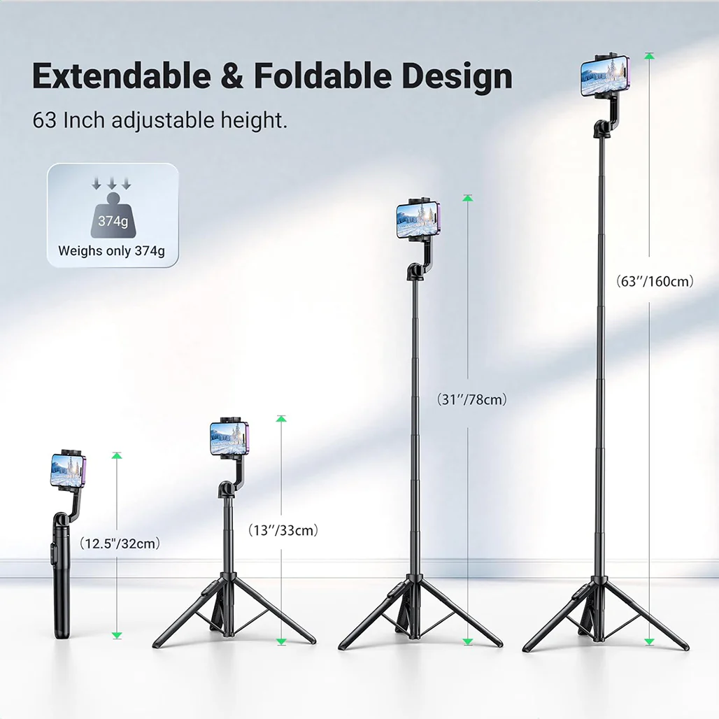 UGREEN Dual Function Selfie Stick & Tripod with Bluetooth Remote | Adjustable Height & 200° Rotation for iPhone, Galaxy, and Cameras - Image 5