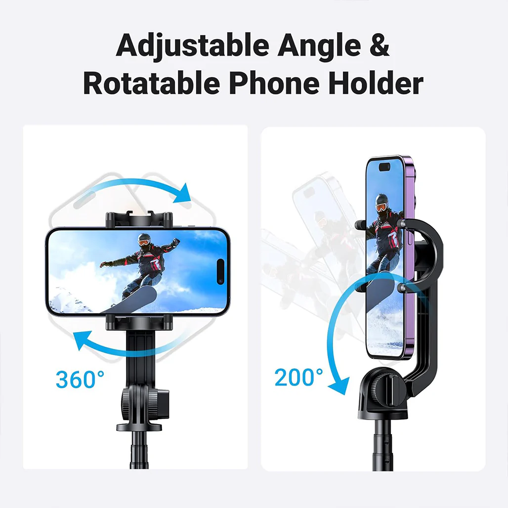 UGREEN Dual Function Selfie Stick & Tripod with Bluetooth Remote | Adjustable Height & 200° Rotation for iPhone, Galaxy, and Cameras - Image 6