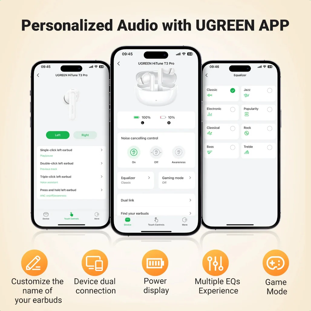Ugreen Earbuds HiTune T3 Pro Active Noise-Cancelling Wireless - Image 3