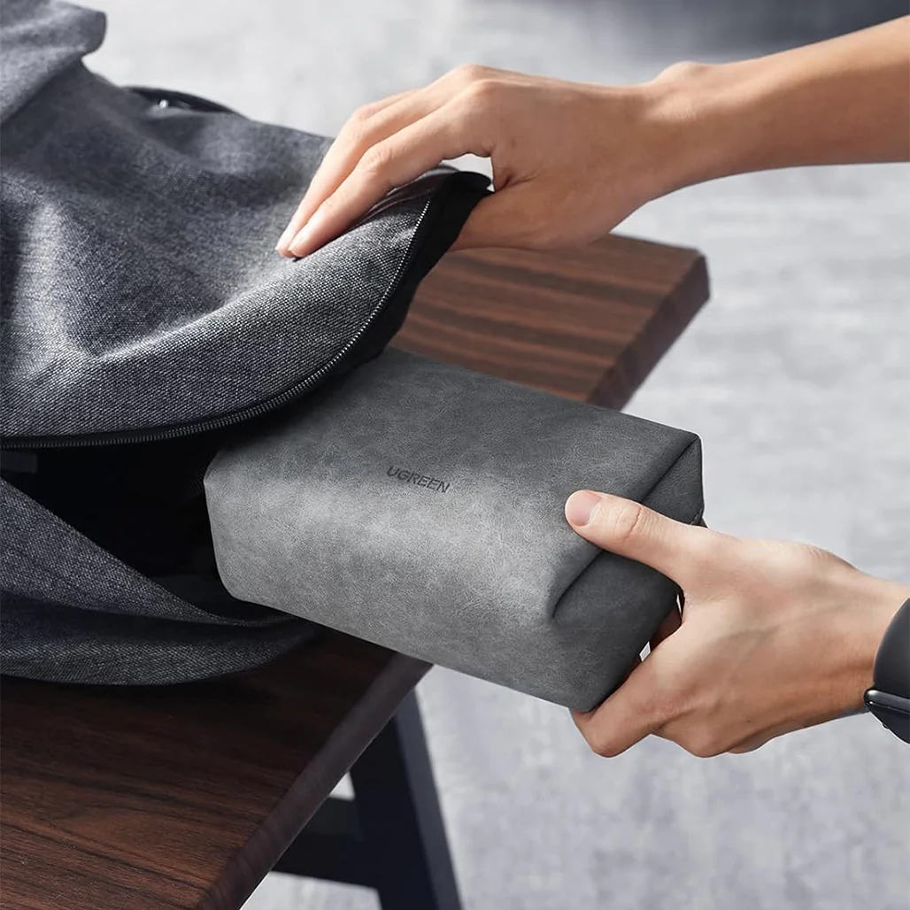 UGREEN Hard Drive Storage Bag – Waterproof PU Leather Travel Organizer for Digital Accessories, Cables, Power Banks, and Gadgets - Image 4