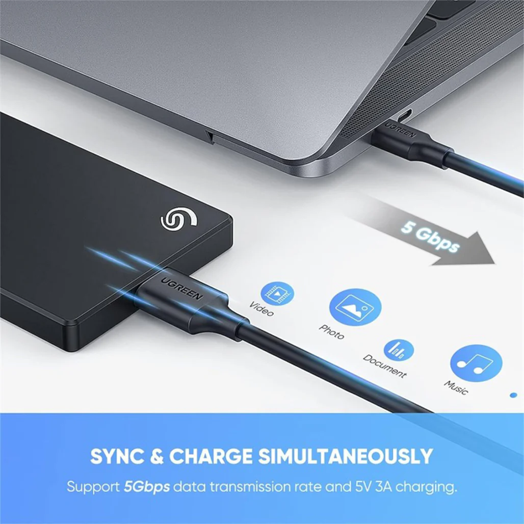 UGREEN Micro USB 3.0 to USB-C 3.1 Hard Drive Data Cable, 1M – High-Speed 5Gbps Transfer & Fast Charging - Image 6