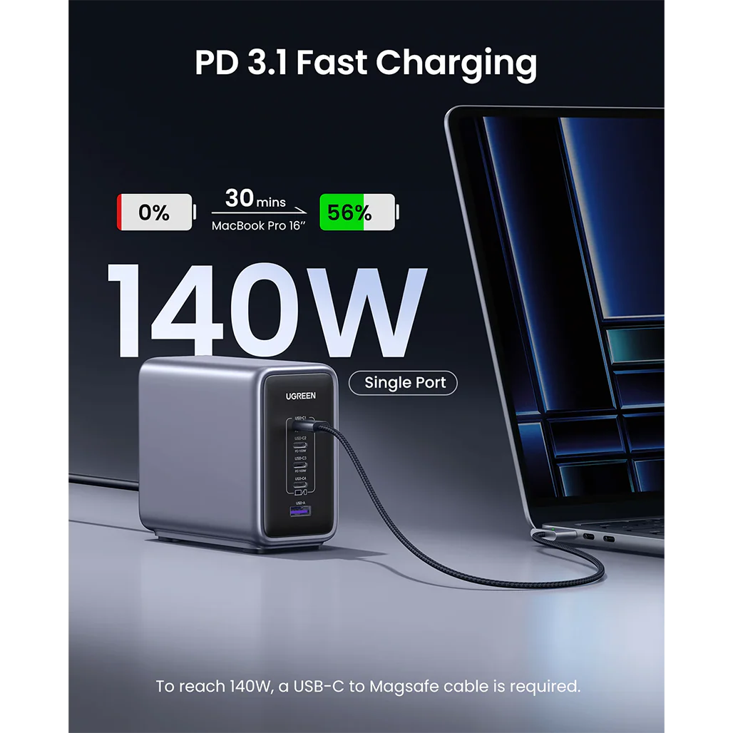 Ugreen Nexode 300W USB C GaN Charger - 5-Port Desktop Charger for Laptops, Tablets, and Smartphones - Image 2