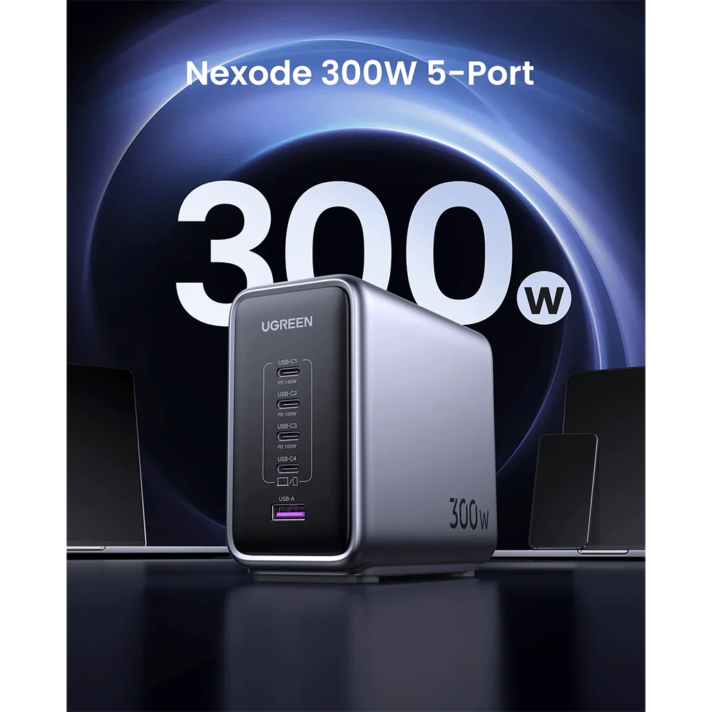 Ugreen Nexode 300W USB C GaN Charger - 5-Port Desktop Charger for Laptops, Tablets, and Smartphones - Image 3