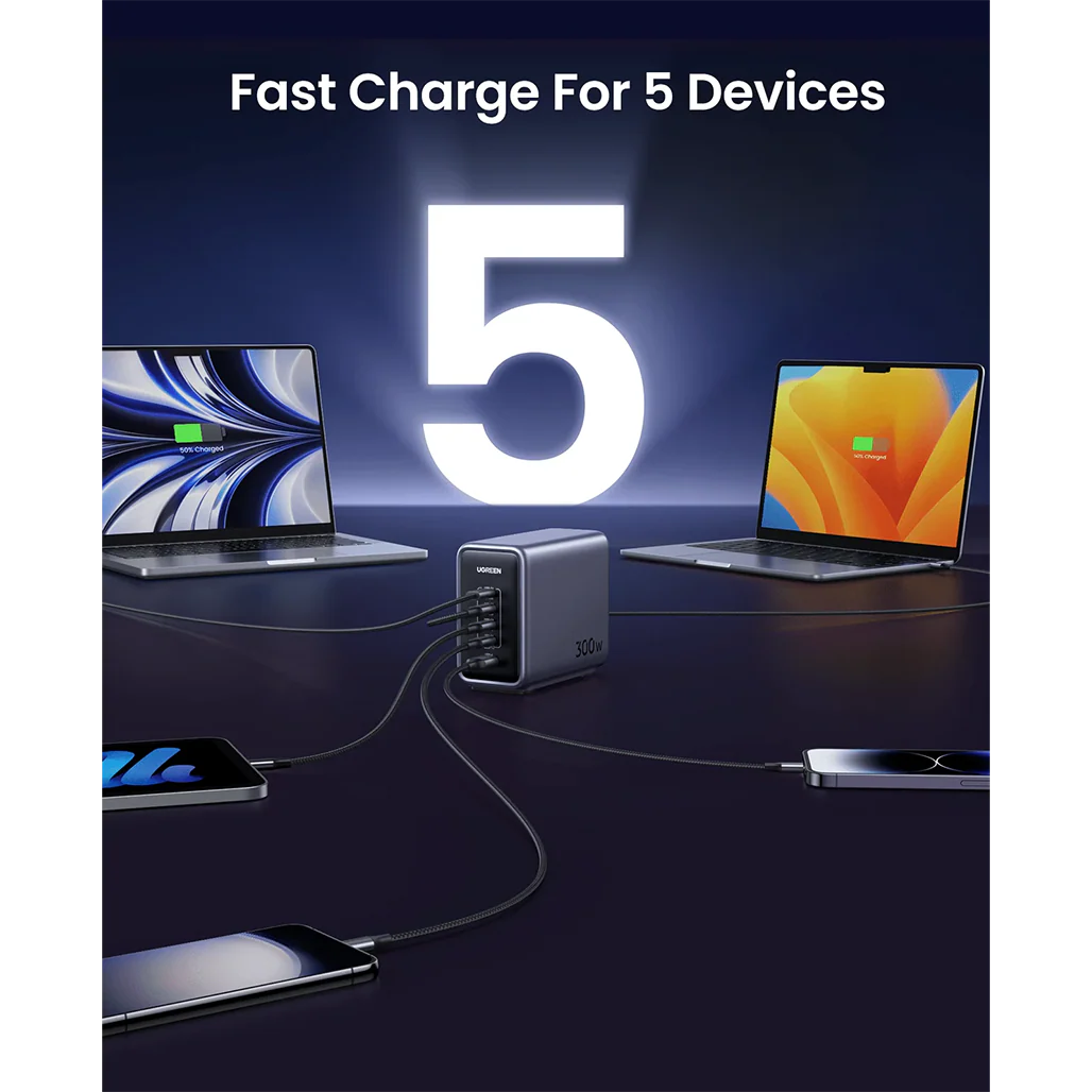 Ugreen Nexode 300W USB C GaN Charger - 5-Port Desktop Charger for Laptops, Tablets, and Smartphones - Image 4