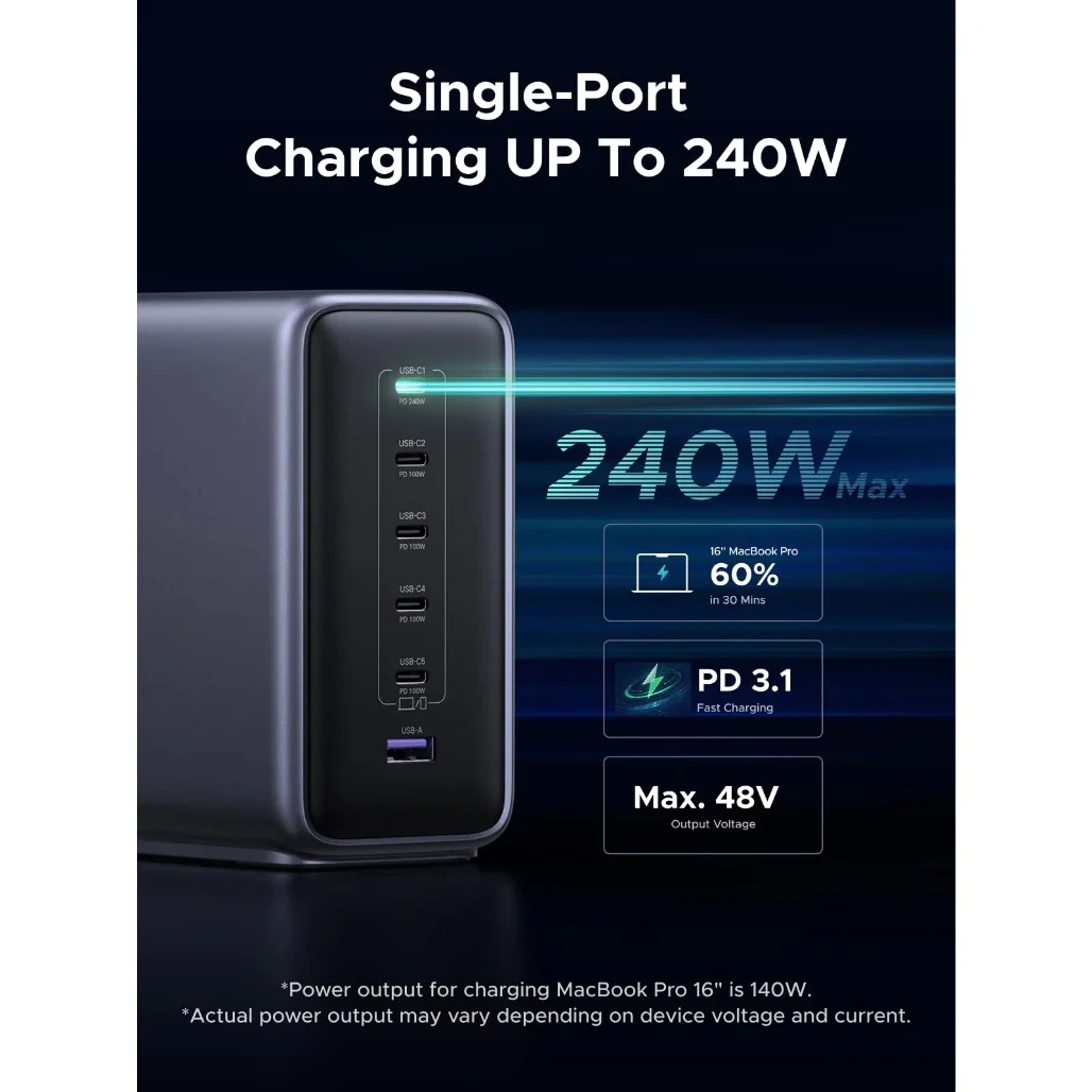 Ugreen Nexode 500W Desktop Charger - 6-Port GaN Power Station - Image 4