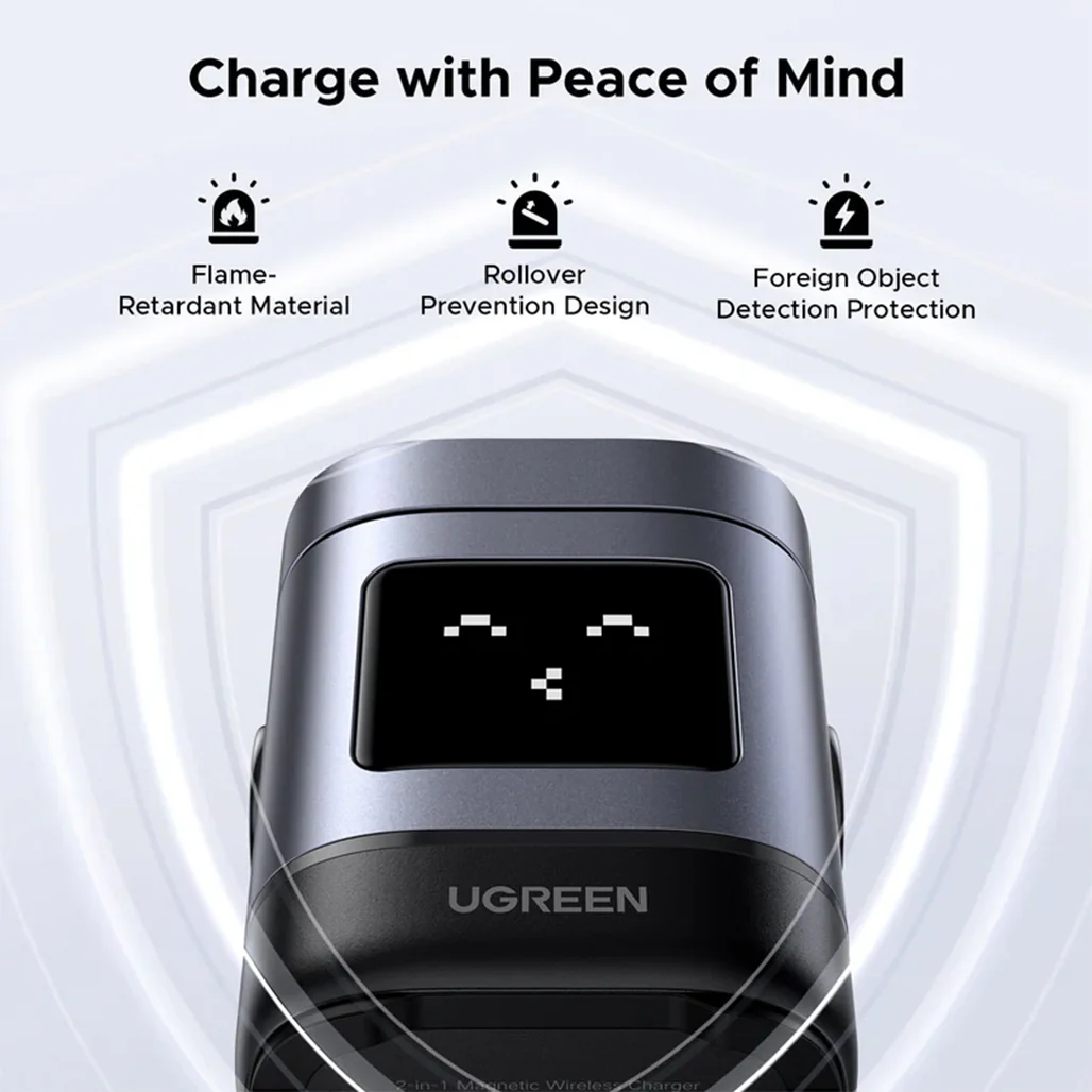 UGREEN Uno 2-in-1 Magnetic Wireless Charger 15W – Fast Qi2 Charging for iPhone & Earbuds - Image 5