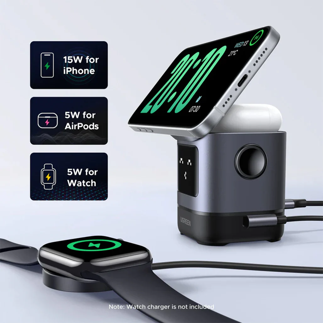 UGREEN Uno 2-in-1 Magnetic Wireless Charger 15W – Fast Qi2 Charging for iPhone & Earbuds - Image 6