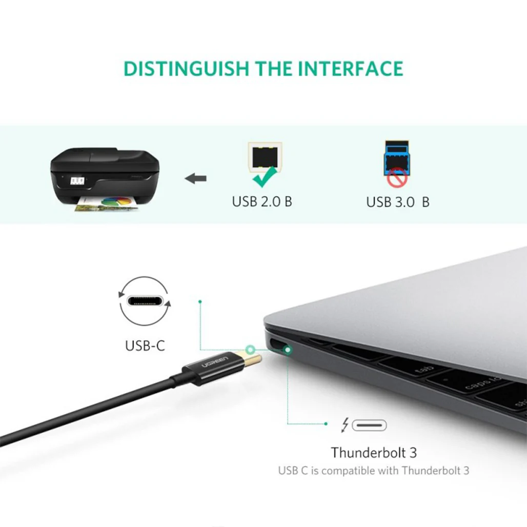 UGREEN USB-C to USB-B Printer Cable 2M – High-Speed, Durable, and Flexible - Image 3