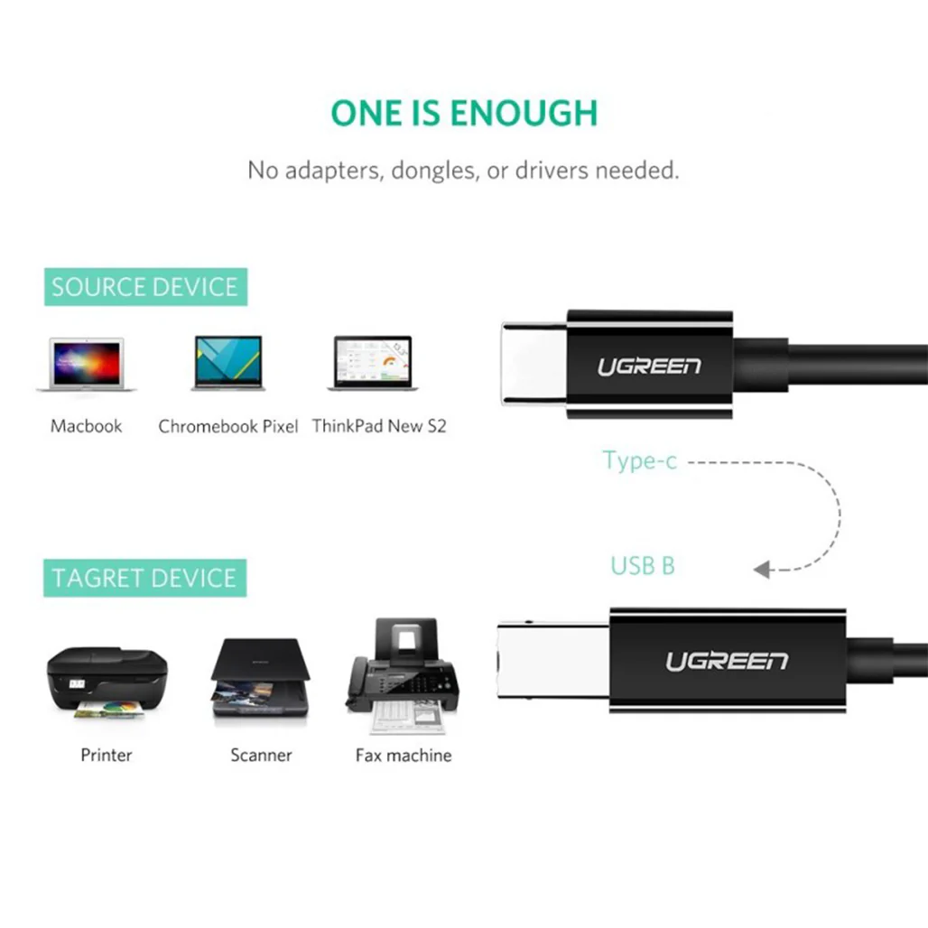 UGREEN USB-C to USB-B Printer Cable 2M – High-Speed, Durable, and Flexible - Image 7