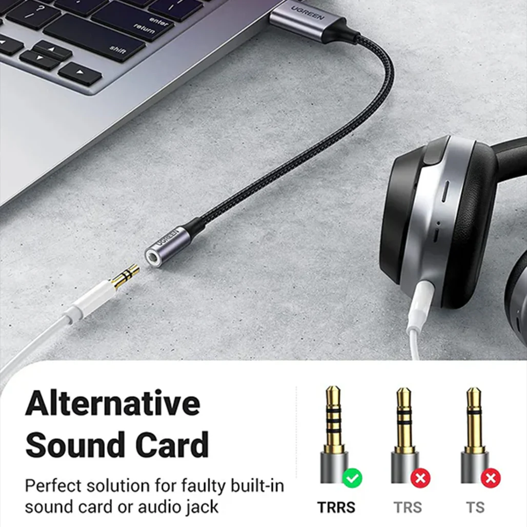 UGREEN USB to 3.5mm Audio Adapter – External USB Sound Card with DAC, TRRS Mic Support, Hi-Res Stereo Headphone Converter for PS5, PS4, Switch, PC, Laptop, Mac, and More - Image 2