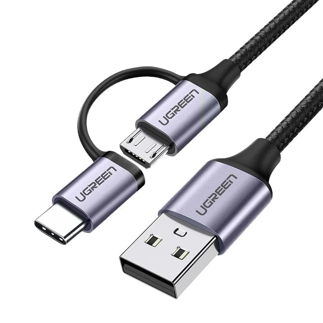 Ugreen 30875 USB To Micro USB + USB-C Fast Charge & Sync Cable - 1M