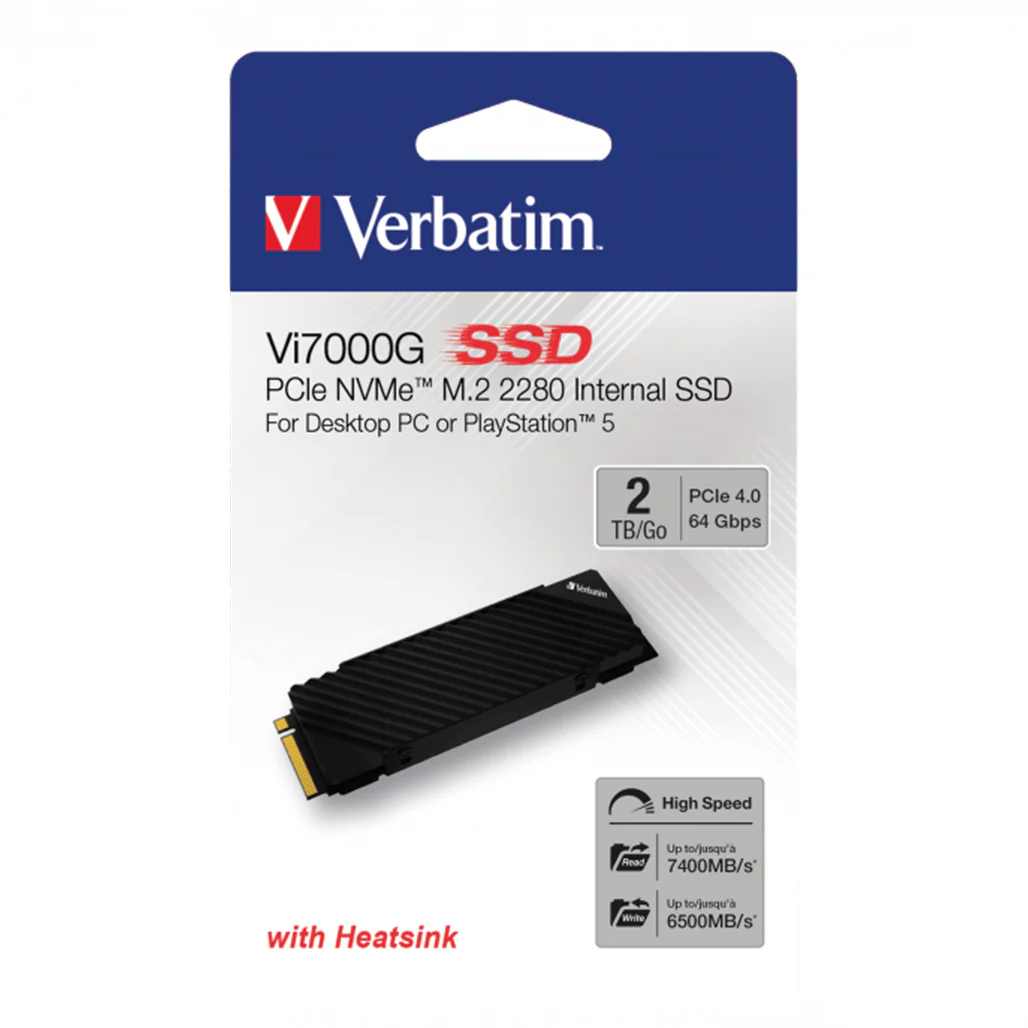 Verbatim Vi7000G 2TB PCIe NVMe M.2 SSD for PS5 | Ultra-Fast Gaming SSD with Heat Sink