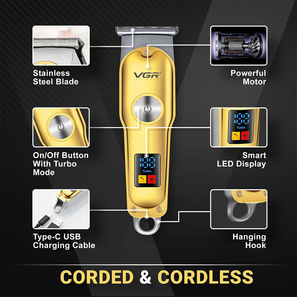 VGR V-290 Professional Hair Clipper with LED Display Runtime - Image 2