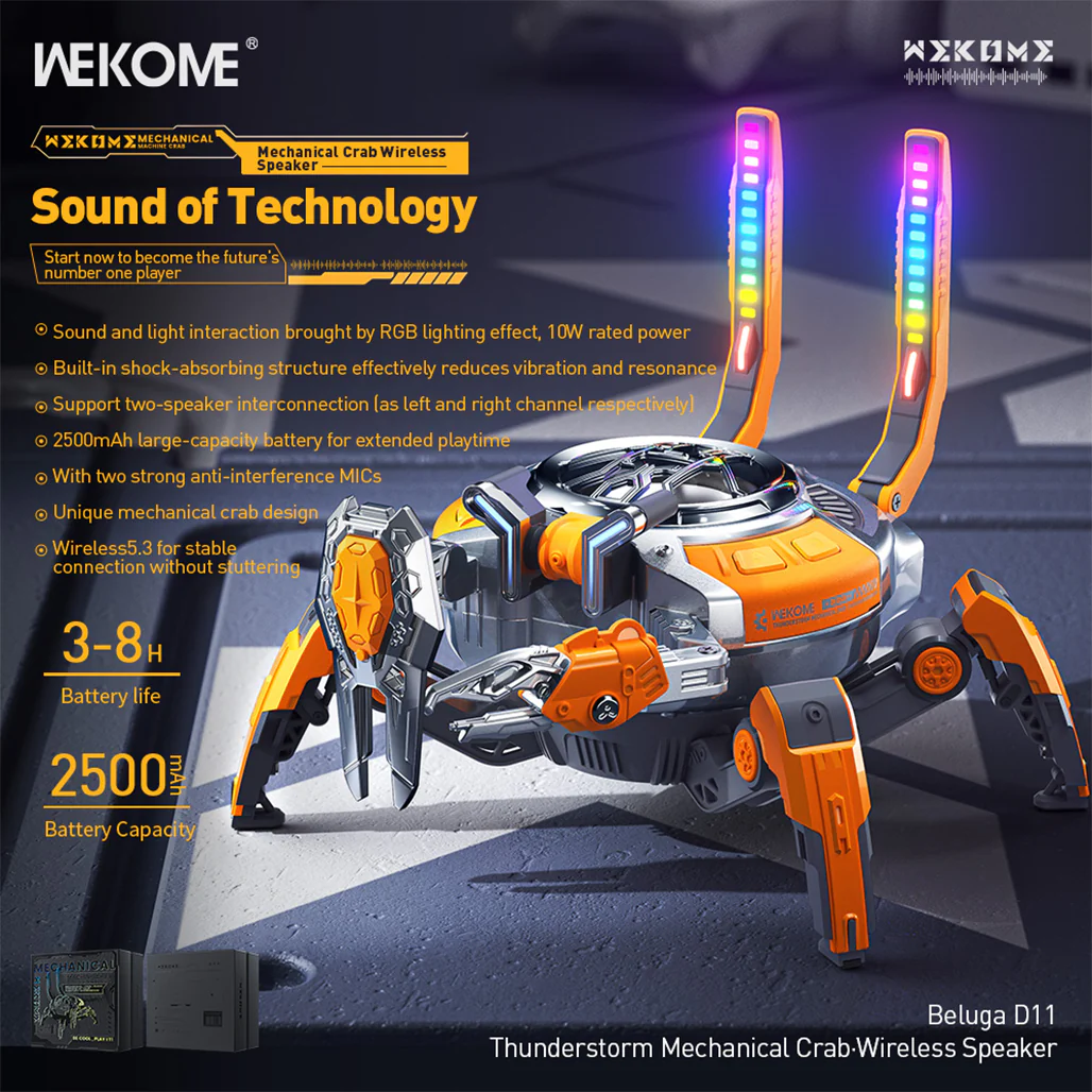Wekome Beluga D11 Wireless Speaker – Shock-Absorbing, RGB Lighting, Bluetooth 5.3 - Image 3