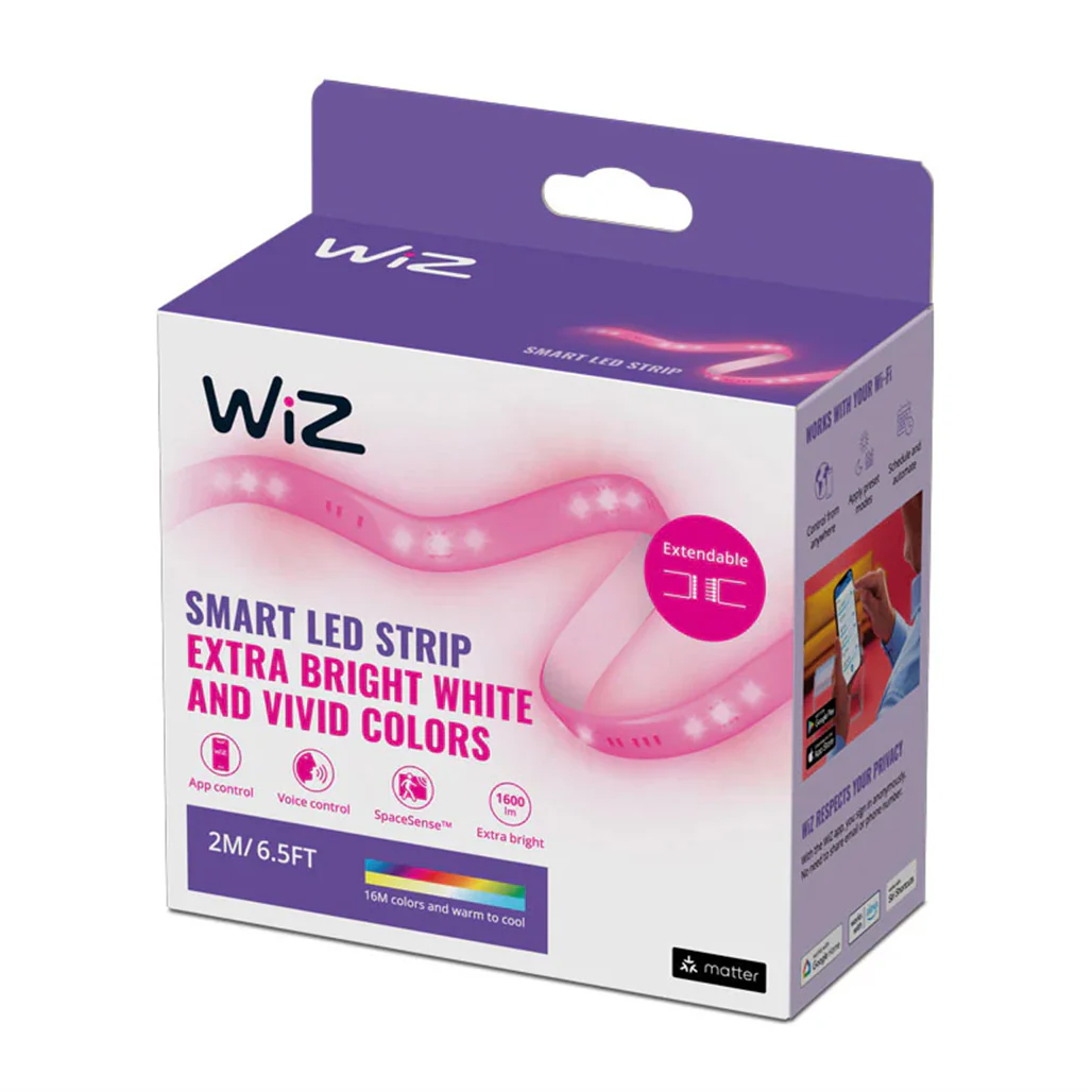 WiZ Smart LED Strip Light 2m Starter Kit – RGBW, Wi-Fi, Extendable to 10m, App & Voice Control - Image 2