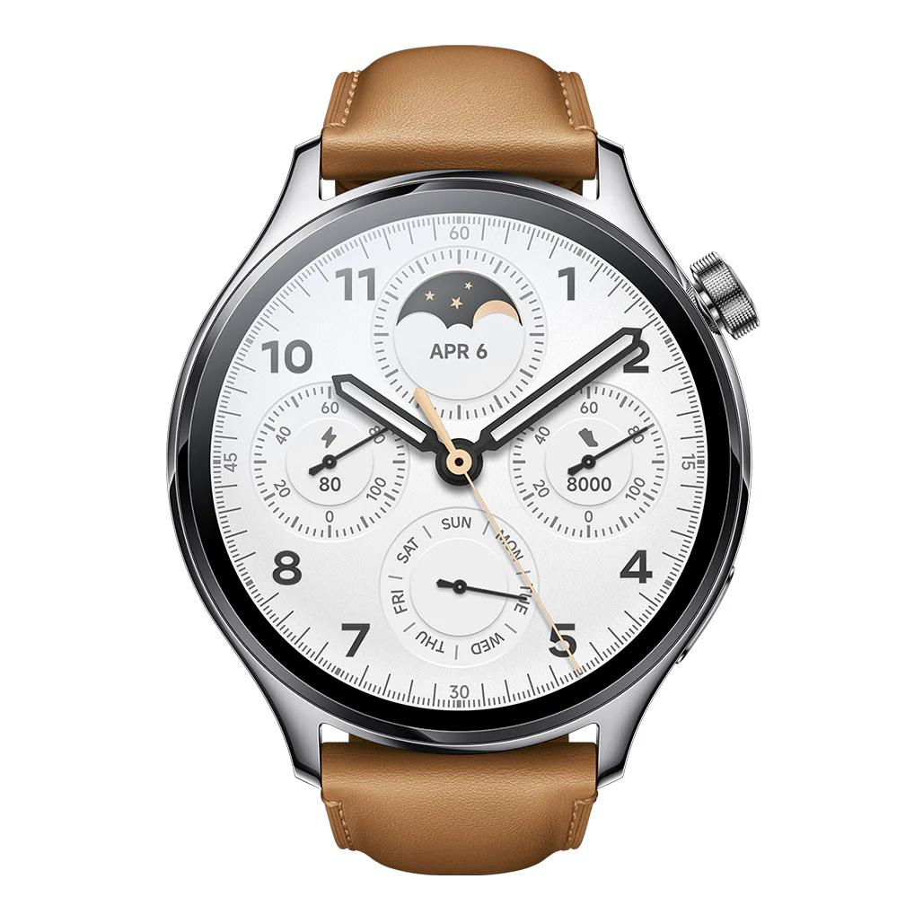 Xiaomi Watch S1 Pro - Silver Stainless Steel Case with Brown Leather Strap