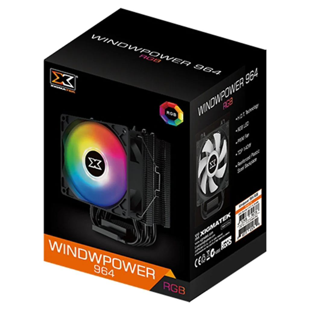 Xigmatek Windpower 964 RGB (Black Anodized, 90mm RGB PWM Fan) - Image 4