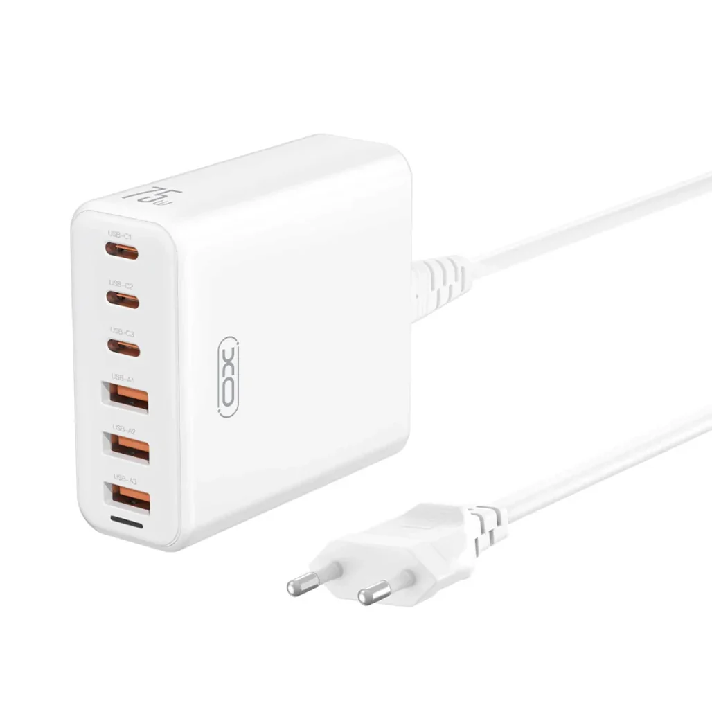 XO L133(EU) Multi-Port Power Charger - 75W Fast Charging with QC/PD Compatibility