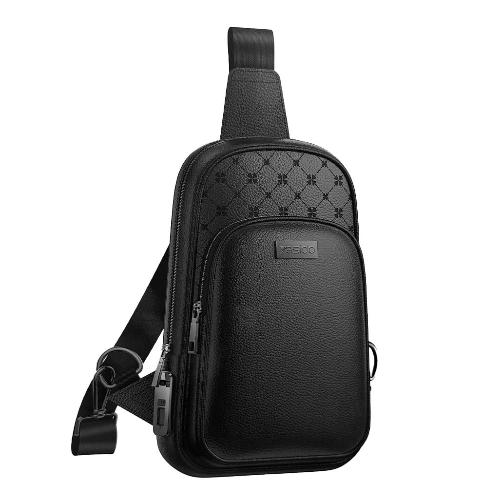 Yesido WB58 Smart Leather Crossbody Bag with Fingerprint Lock – Large Capacity, Genuine Cowhide, USB-C Charging